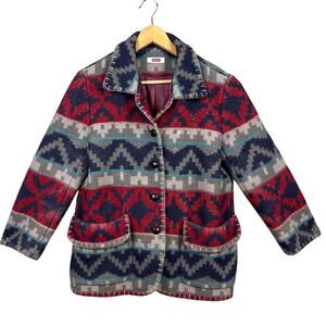Y2K Vintage Deco Women's Wool Blend Aztec Print Blanket Jacket Size M Boho Rare
